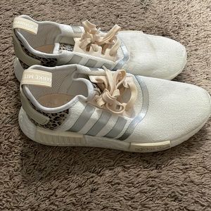 Adidas boost shoes. Cream with Cheetah Print back
